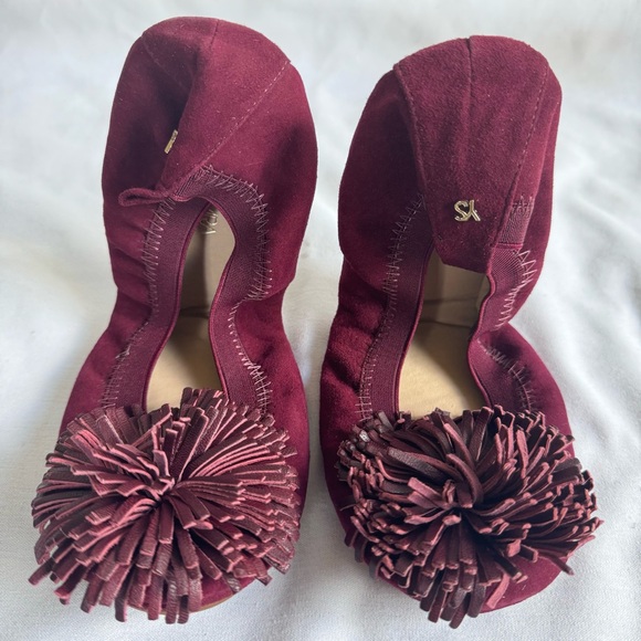 YS YOSI SAMRA Samara Suede Pom Foldable Ballet Flats Size 8 Rosewood NIB - Picture 2 of 10